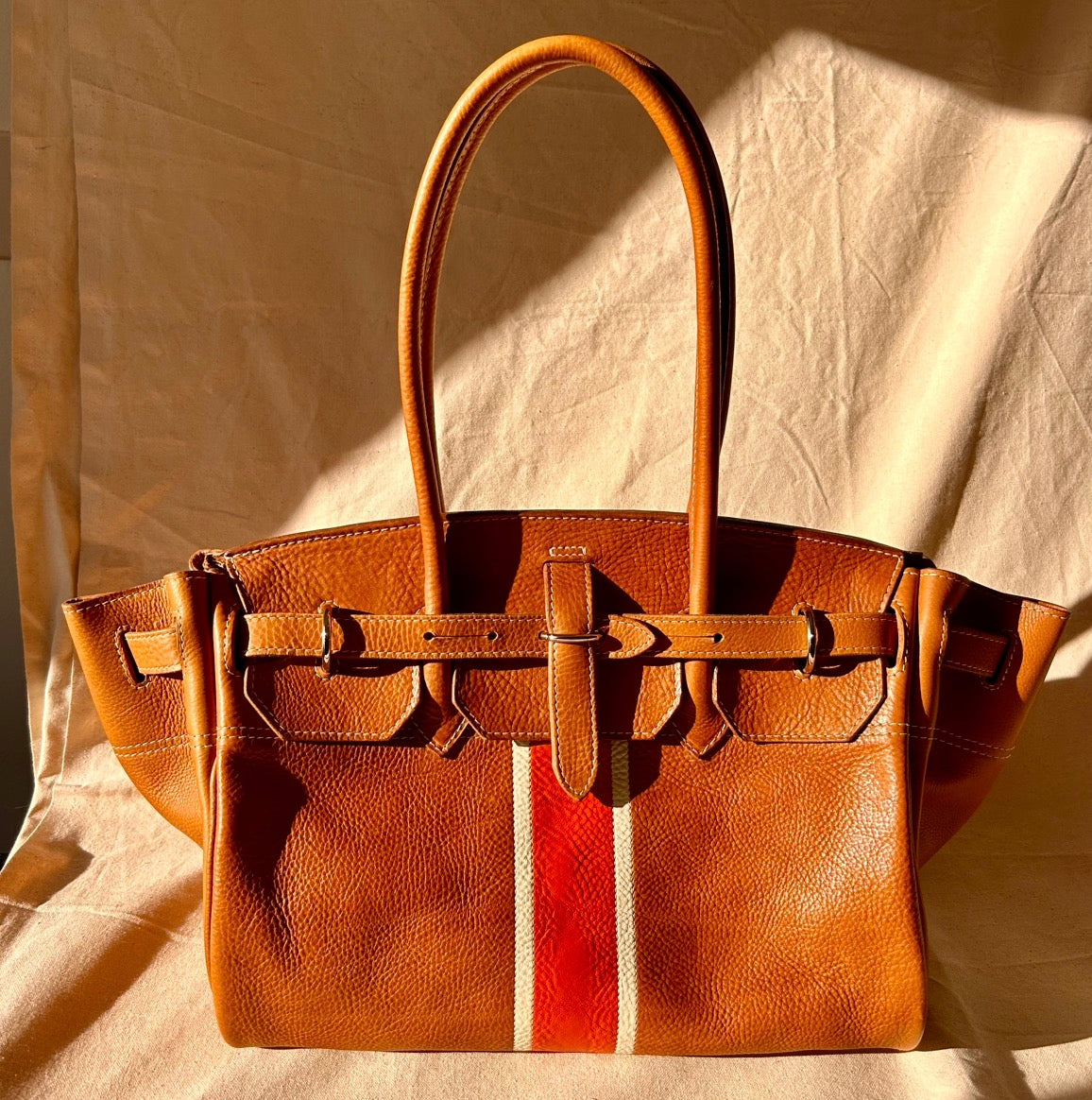 Striped Leather Carry-all