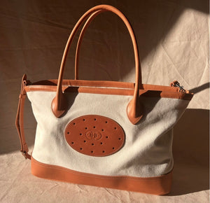 Ivy tote in natural canvas and Italian leather 