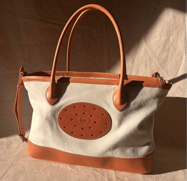 Ivy tote in natural canvas and Italian leather 