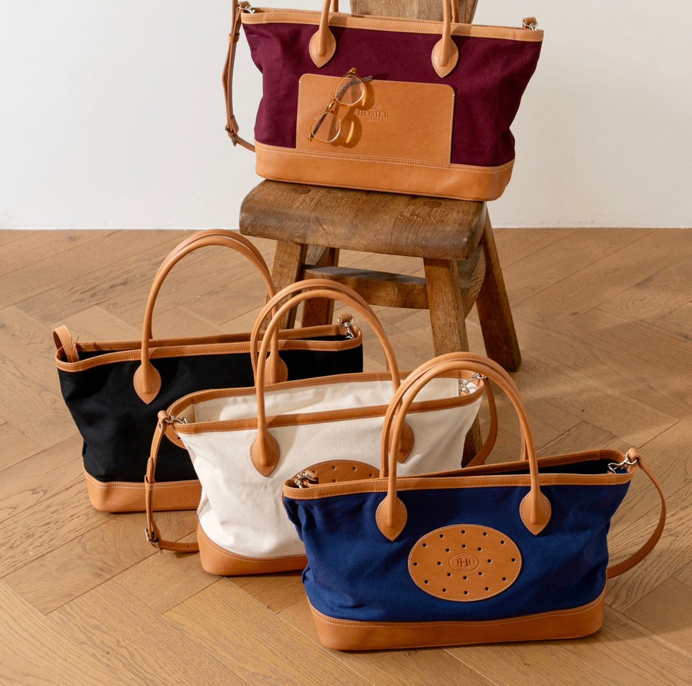 Ivy tote in natural canvas and Italian leather 