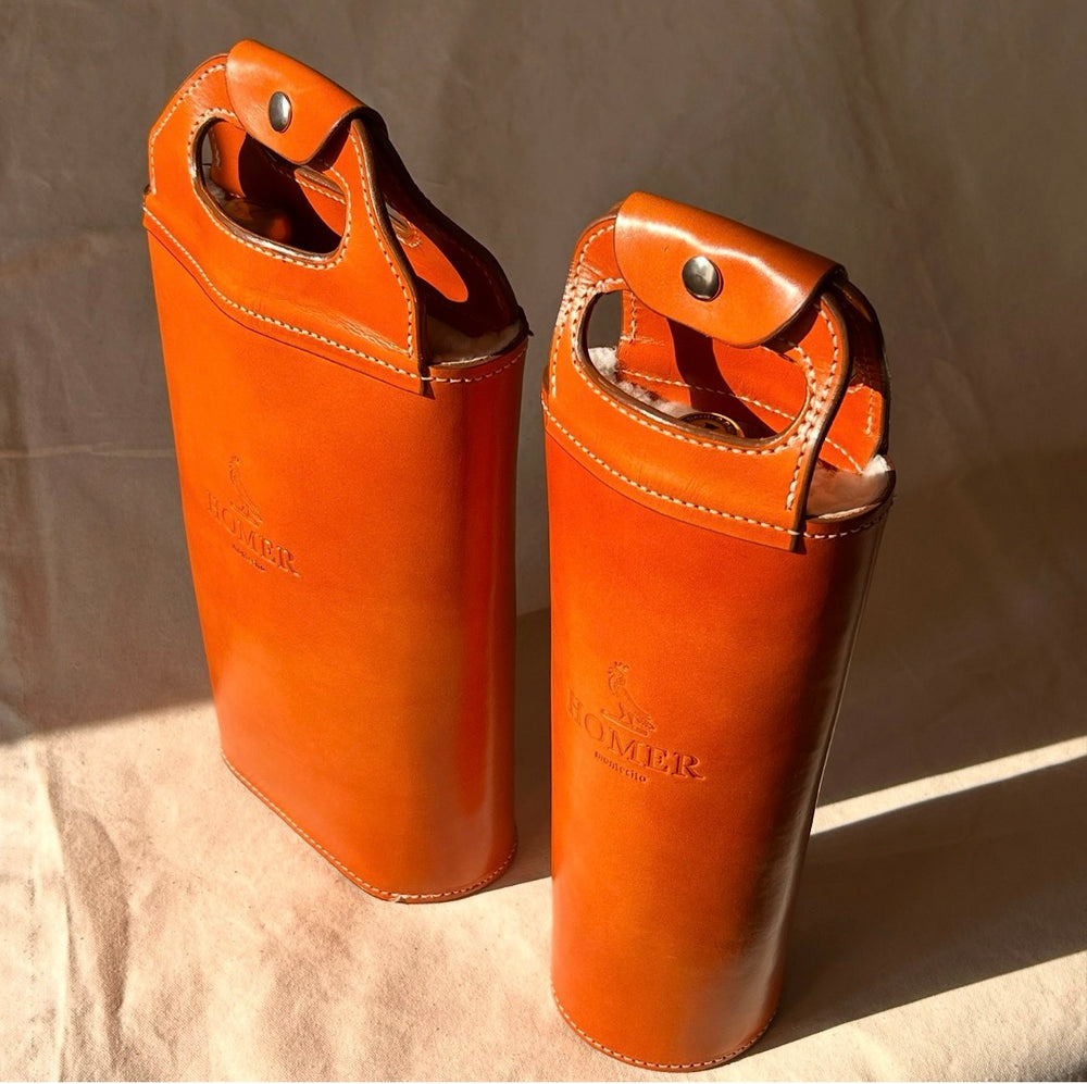 Leather wine double bottle bag from Homer Montecito 